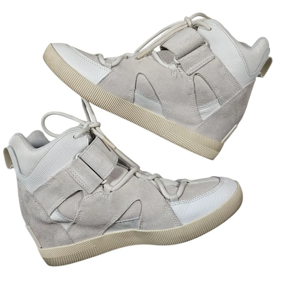 Sorel Kinetic Impact Wedge High Sneakers Sea Salt White  Womens 10